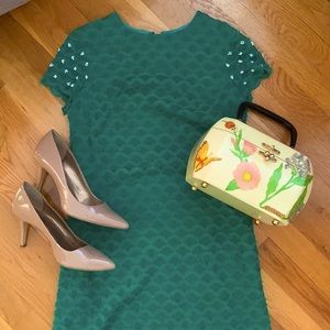 Kelly Green Vintage Scalloped-Texture cocktail dress. Possibly hand-made!